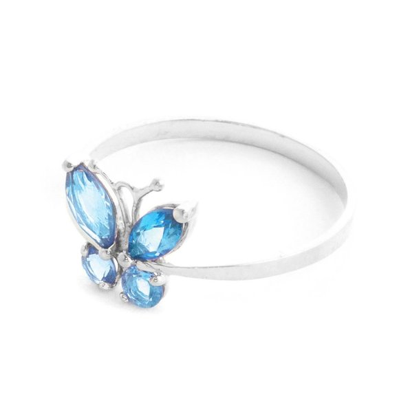 14K. SOLID GOLD BUTTERFLY RING WITH  BLUE TOPAZ - Picture 3 of 7